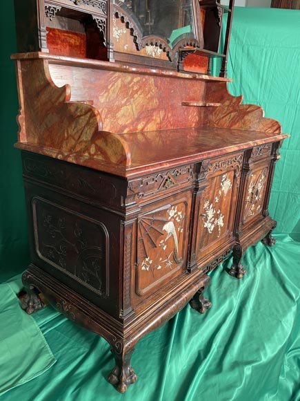 Maison des Bambous, Alfred PERRET and Ernest VIBERT (attributed to) - Japanese sideboard with fan-shaped mirror-2