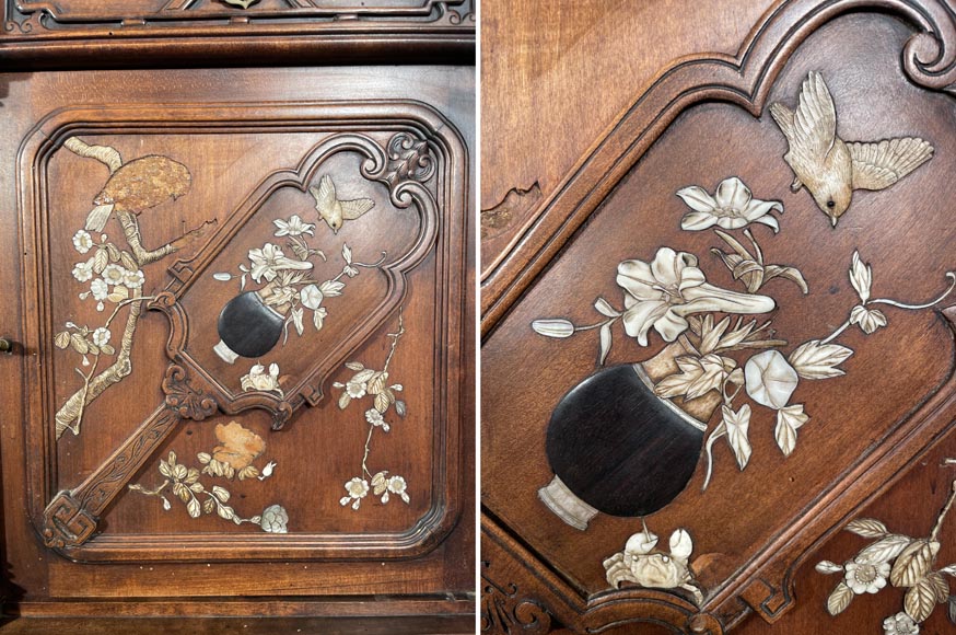 Maison des Bambous, Alfred PERRET and Ernest VIBERT (attributed to) - Japanese sideboard with fan-shaped mirror-11