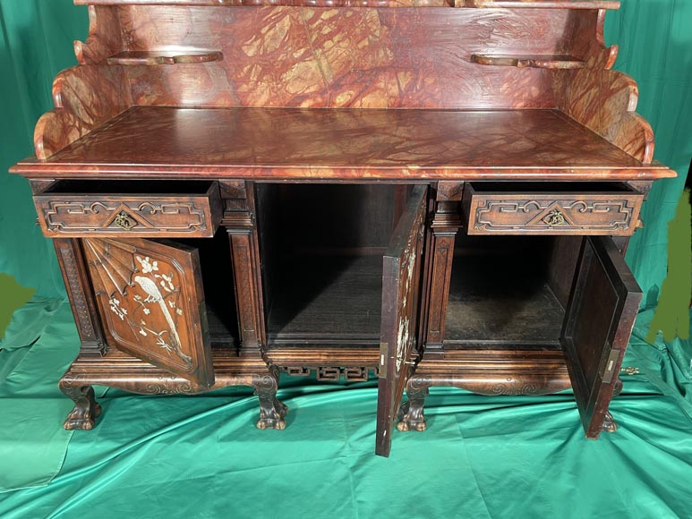 Maison des Bambous, Alfred PERRET and Ernest VIBERT (attributed to) - Japanese sideboard with fan-shaped mirror-12