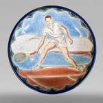 Longwy - Earthenware dish decorated with a tennis player