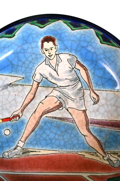 Longwy - Earthenware dish decorated with a tennis player-2