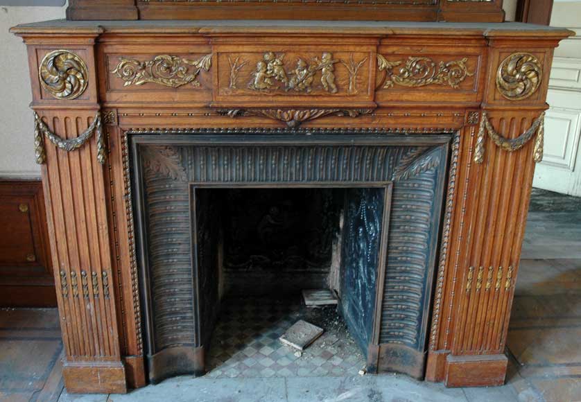 Oak and Stucco Mantel from a Wood Paneled Room -0