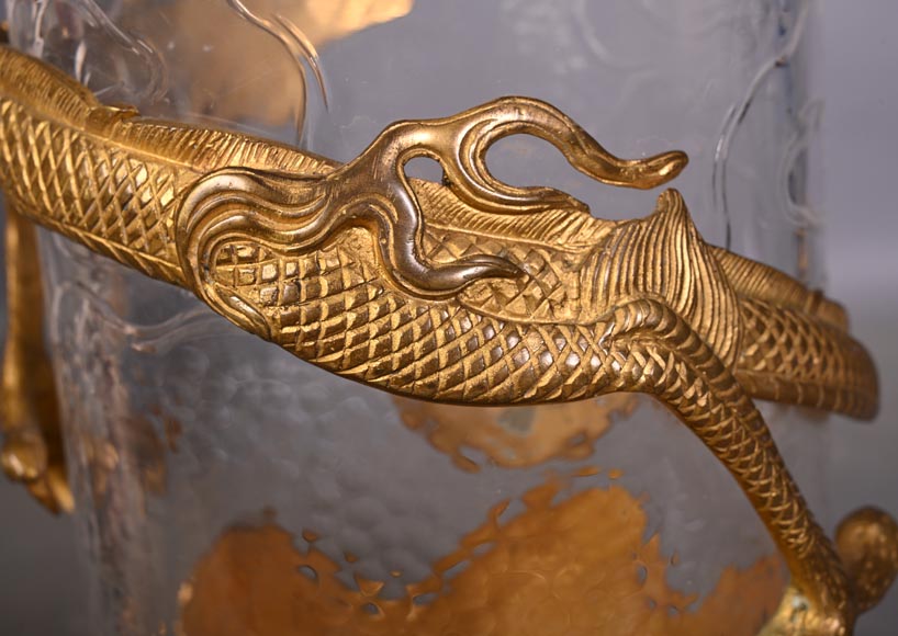 L’Escalier de Cristal (attributed to), a cylindrical Japanese-style vase in crystal and gilt bronze-5