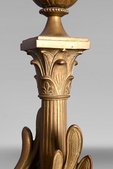 Pair of Egyptian-style gilt-bronze firedogs with confronting griffins Pair of Egyptian-style gilt-bronze firedogs with confronting griffins-8