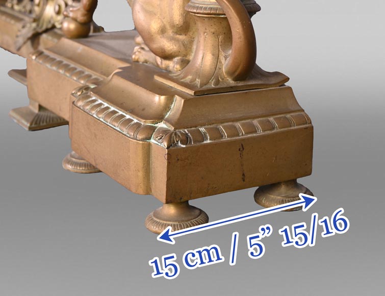 Pair of Egyptian-style gilt-bronze firedogs with confronting griffins Pair of Egyptian-style gilt-bronze firedogs with confronting griffins-10