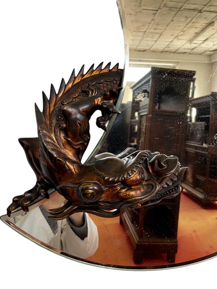 Gabriel Viardot (attributed to), Japanese-style mirror in the shape of a crescent moon adorned with bronze dragons-1