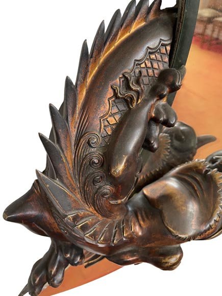 Gabriel Viardot (attributed to), Japanese-style mirror in the shape of a crescent moon adorned with bronze dragons-3