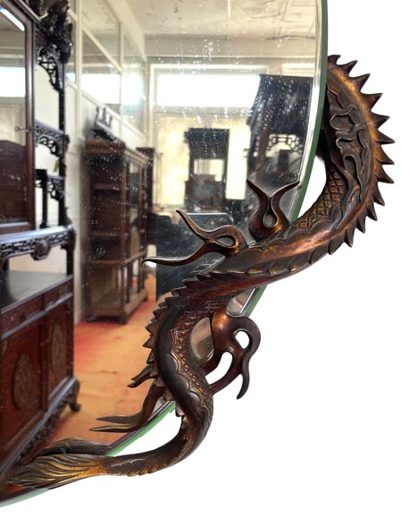 Gabriel Viardot (attributed to), Japanese-style mirror in the shape of a crescent moon adorned with bronze dragons-4