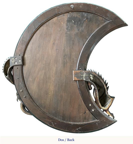 Gabriel Viardot (attributed to), Japanese-style mirror in the shape of a crescent moon adorned with bronze dragons-6