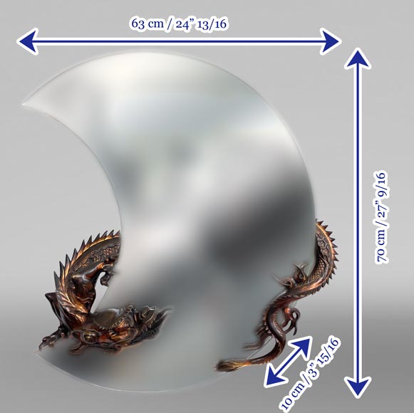 Gabriel Viardot (attributed to), Japanese-style mirror in the shape of a crescent moon adorned with bronze dragons-7