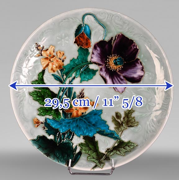 Théodore DECK, Decorative Dish in Glazed Ceramic with Poppy