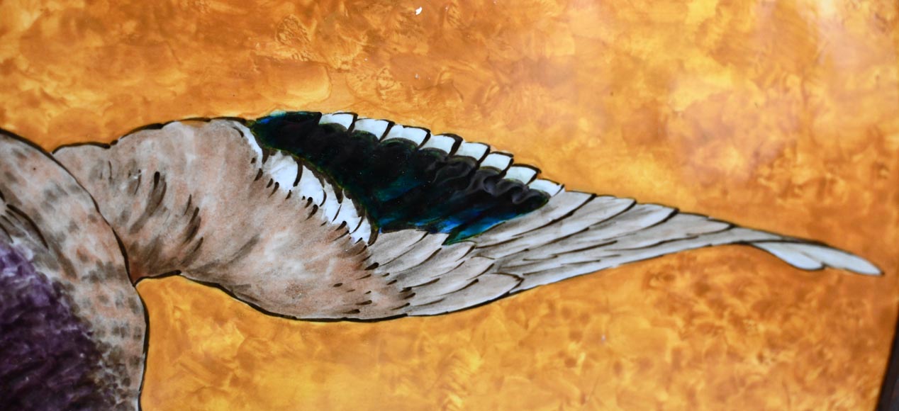 Théodore DECK, Large Dish With A Mallard Flying In A Golden Sky