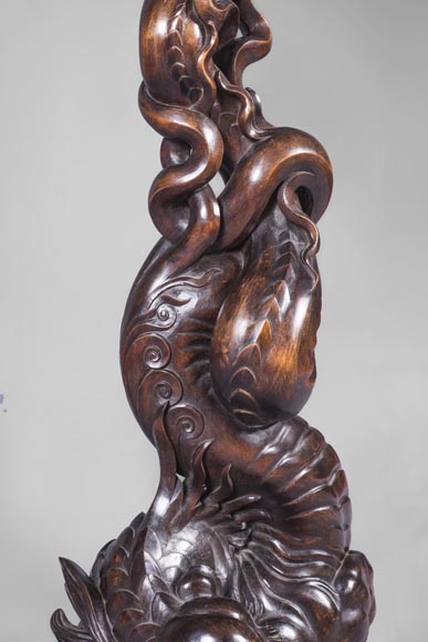 Maison des Bambous by Perret and Vibert (att. to) - Japonese style pair of sellettes with dragons decor-6