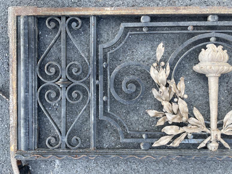 Cast iron double-leaf gate – Louis XVI style decoration with gilded torch-2