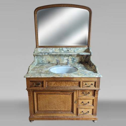 Small barber's washbasin in oak and Breche de Médoue marble