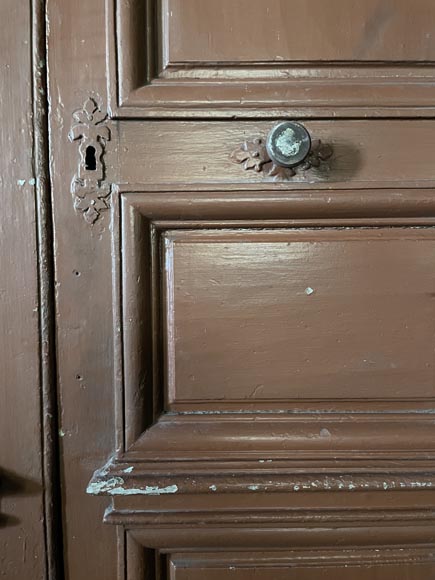 Large Antique Molded Double Door in Softwood, Oxblood Red Paint Large Antique Molded Double Door in Softwood, Oxblood Red Paint-4