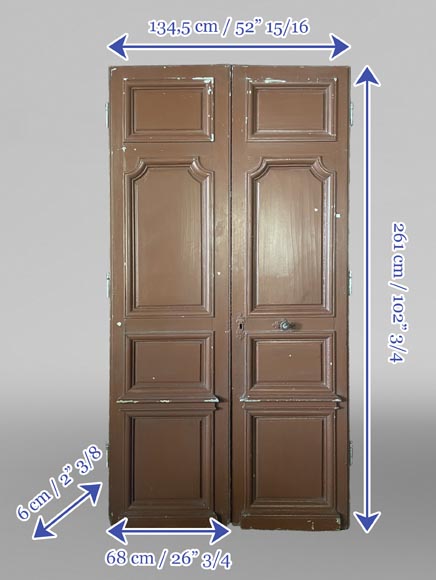 Large Antique Molded Double Door in Softwood, Oxblood Red Paint Large Antique Molded Double Door in Softwood, Oxblood Red Paint-14