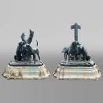Auguste-Nicolas Caïn, Two large groups in bronze with a dark green patina, 1893