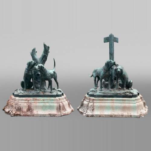 Auguste-Nicolas Caïn, Two large groups in bronze with a dark green patina, 1893