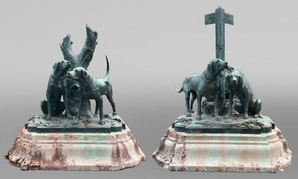 Auguste-Nicolas Caïn, Two large groups in bronze with a dark green patina, 1893-0