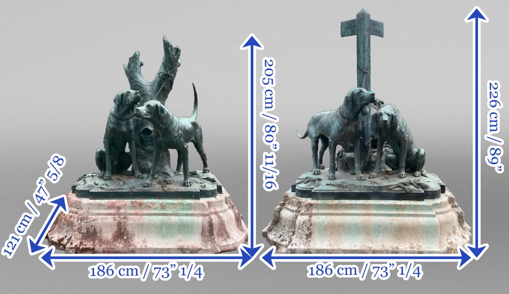 Auguste-Nicolas Caïn, Two large groups in bronze with a dark green patina, 1893-17
