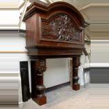 Large Oak antique mantel with Hood from a Chateau