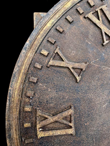 Large cast iron public clock face, with raised Roman numerals, signed Large cast iron public clock face, with raised Roman numerals, signed