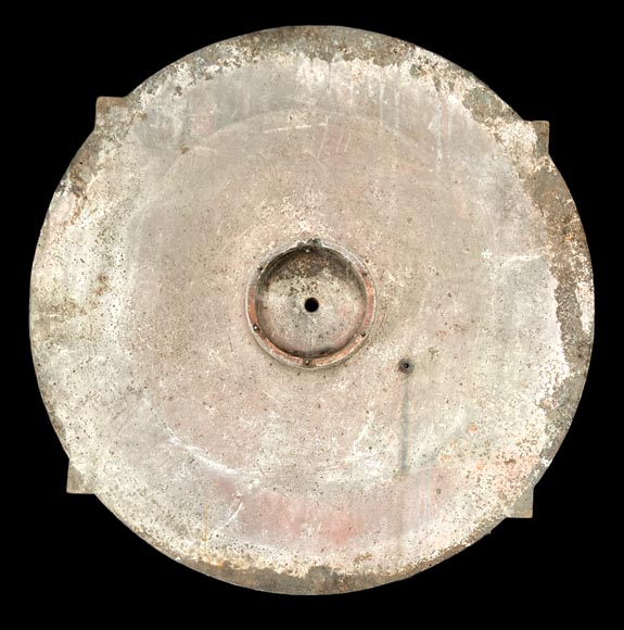 Large cast iron public clock face, with raised Roman numerals, signed Large cast iron public clock face, with raised Roman numerals, signed