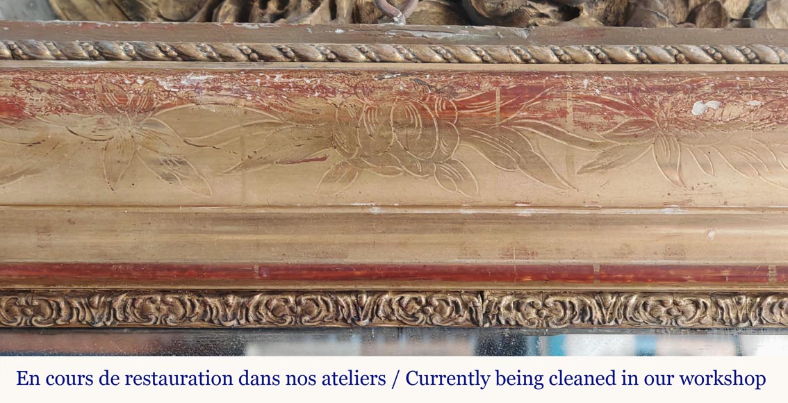 Louis Philippe period gilded trumeau decorated with flowers.-1