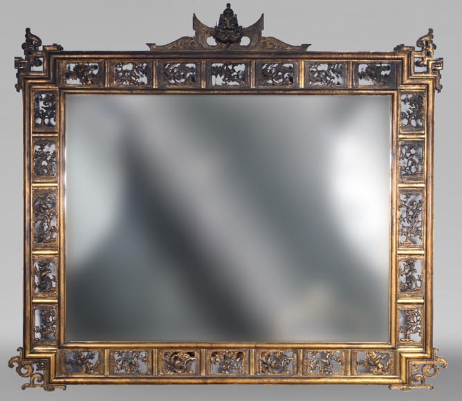 Maison MARNYHAC (attrib.) – Gilt bronze openwork mirror with Vietnamese-style decoration-0