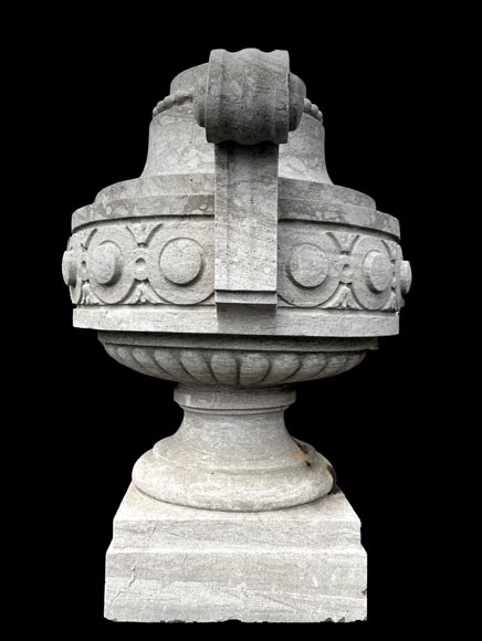 Large carved Soignies stone garden vase, Louis XVI style-2