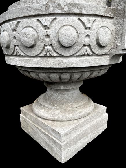 Large carved Soignies stone garden vase, Louis XVI style-3