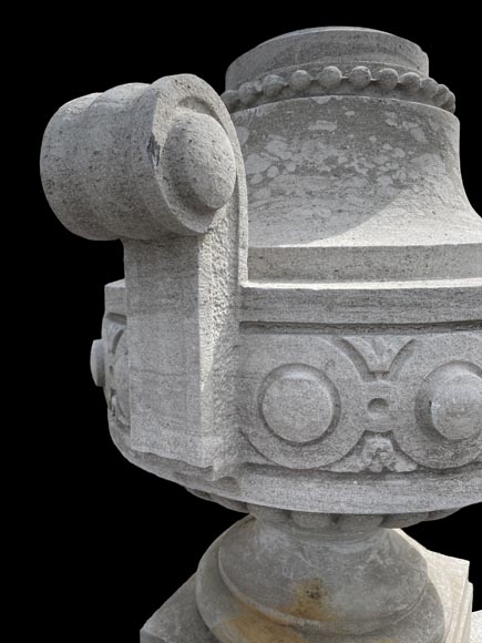 Large carved Soignies stone garden vase, Louis XVI style-4