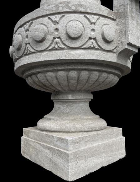 Large carved Soignies stone garden vase, Louis XVI style-5
