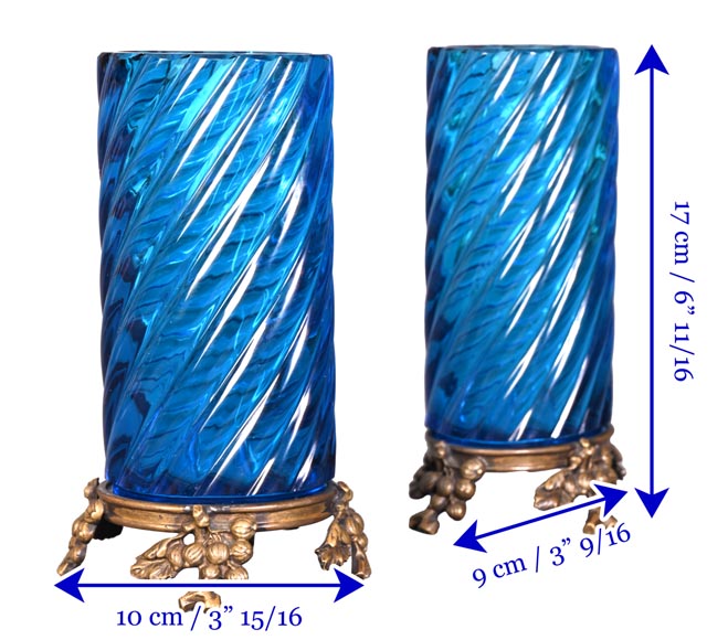 Signed Pair of Blue BACCARAT Crystal Vases with Gilt Bronze Mounts – Napoleon III Style, Late 19th Century-8