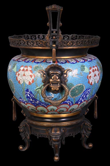 Cloisonné and Bronze Vase, Signed BARBEDIENNE, in the Style of Édouard LIÈVRE-1