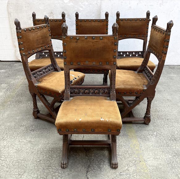 GRASSET – FULGRAFF, Set of 6 Carved Oak Chairs, Paris, 1880–1885-3