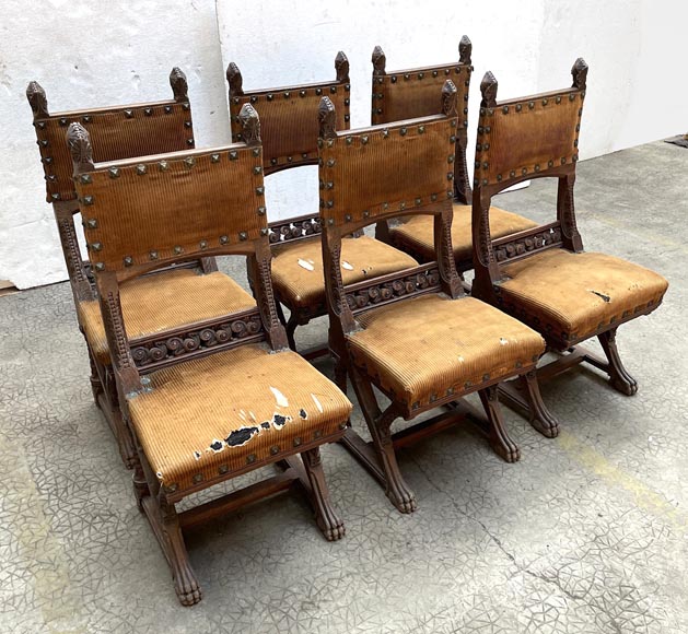 GRASSET – FULGRAFF, Set of 6 Carved Oak Chairs, Paris, 1880–1885-4