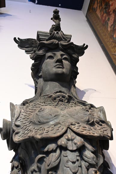 J. SERRE, Pair of bronze caryatids representing Bellona-8