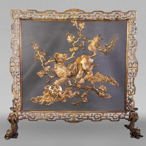 Maison MARNYHAC (att. to) - Antique Chinese style firescreen in bronze, circa 1880