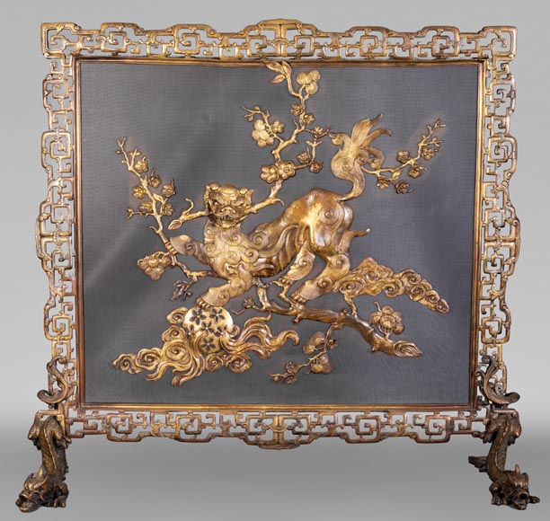 Maison MARNYHAC (att. to) - Antique Chinese style firescreen in bronze, circa 1880-0