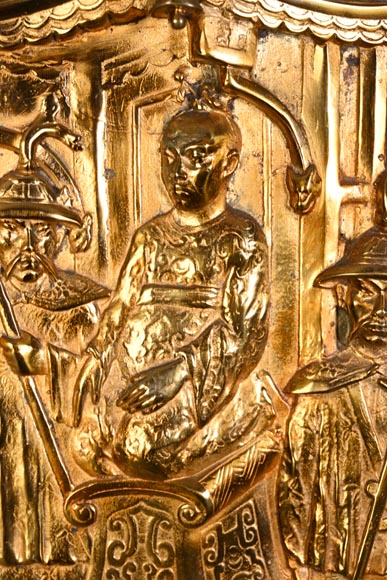 Maison MARNYHAC (attrib.) — Rare Chinese-style Antique Fire Screen in Gilded Bronze, Second Half of the 19th Century-3