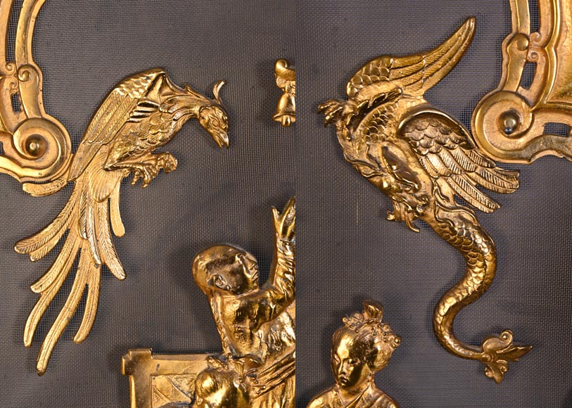 Maison MARNYHAC (attrib.) — Rare Chinese-style Antique Fire Screen in Gilded Bronze, Second Half of the 19th Century-4