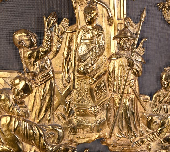 Maison MARNYHAC (attrib.) — Rare Chinese-style Antique Fire Screen in Gilded Bronze, Second Half of the 19th Century-6