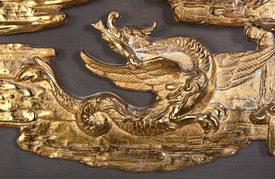 Maison MARNYHAC (attrib.) — Rare Chinese-style Antique Fire Screen in Gilded Bronze, Second Half of the 19th Century-7