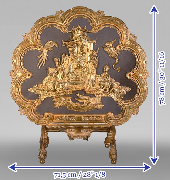 Maison MARNYHAC (attrib.) — Rare Chinese-style Antique Fire Screen in Gilded Bronze, Second Half of the 19th Century-13