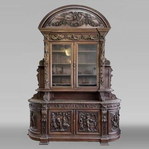 Large Napoleon III Style Oak Bookcase – Four Seasons Theme