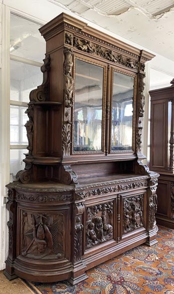 Large Napoleon III Style Oak Bookcase – Four Seasons Theme-2