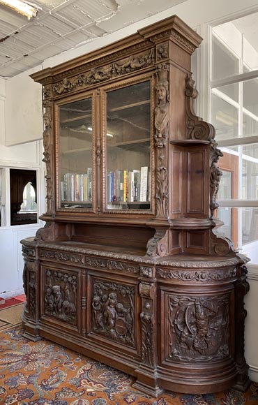 Large Napoleon III Style Oak Bookcase – Four Seasons Theme-3
