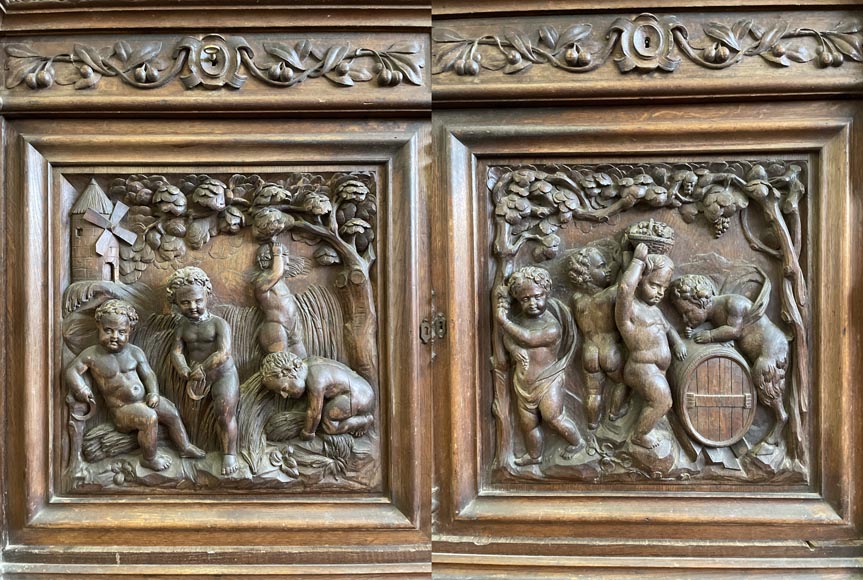 Large Napoleon III Style Oak Bookcase – Four Seasons Theme-10